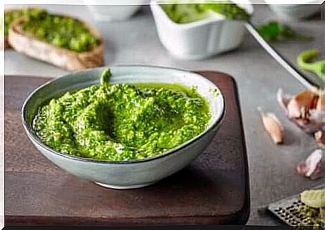 A bowl of pesto.