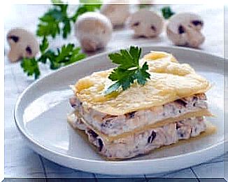 Lasagna with white sauce.