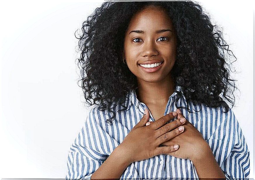 The smile of a woman who has found the keys to happiness