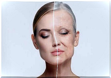 Aging skin on a woman's face. 